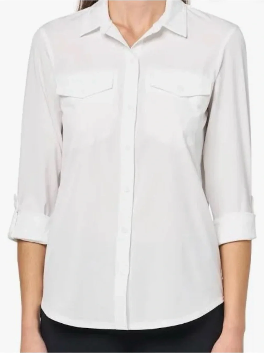Eddie Bauer Women's White Button-Down Shirt with Chest Pockets - Picture 2 of 5